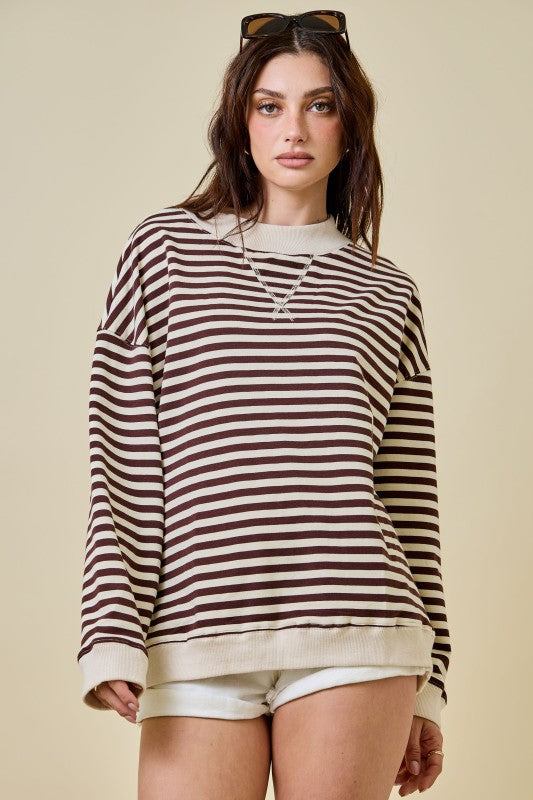 Stripe It Up Top - Brown