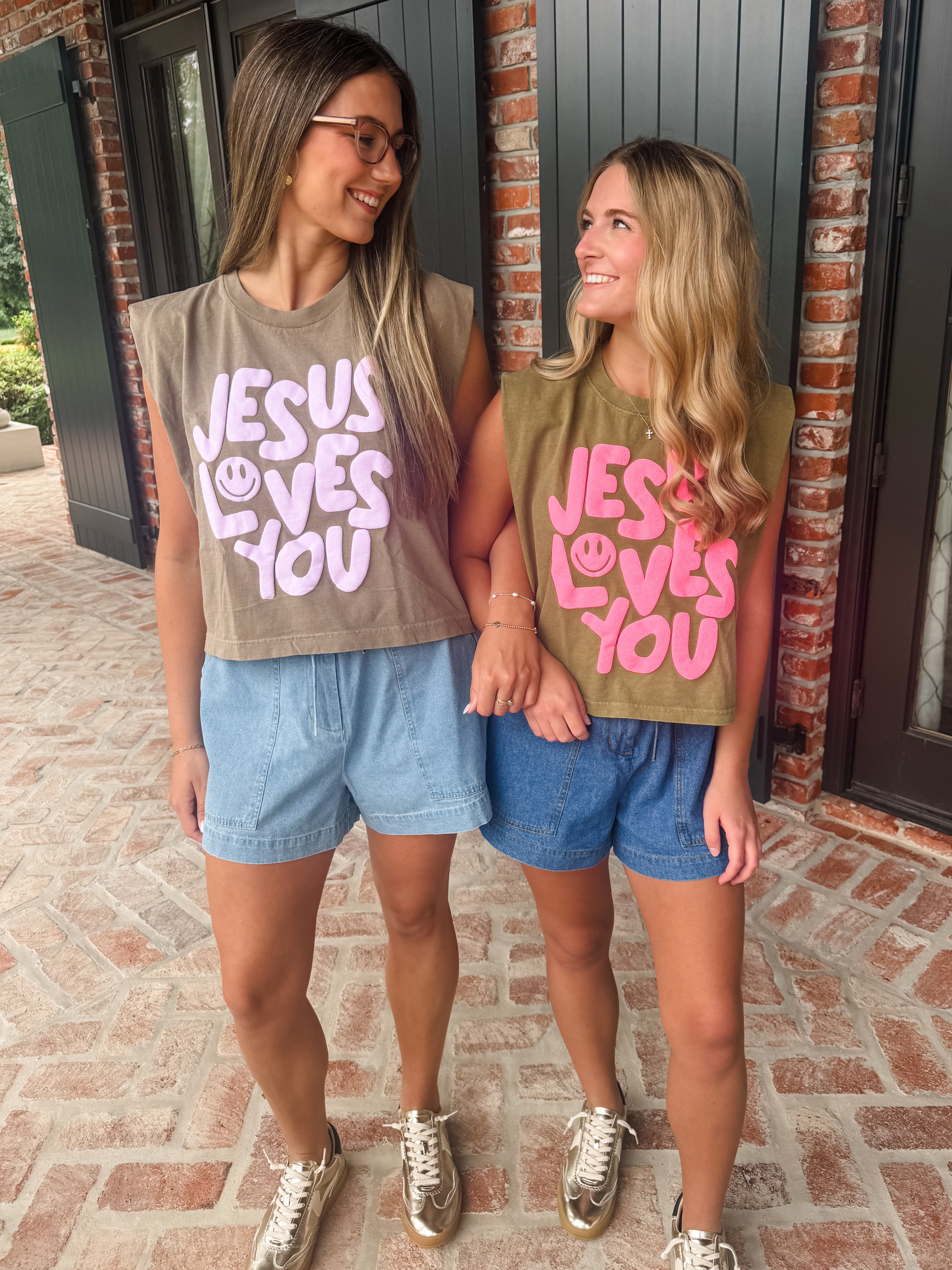 Jesus Loves You Puff Tank - Olive/Purple