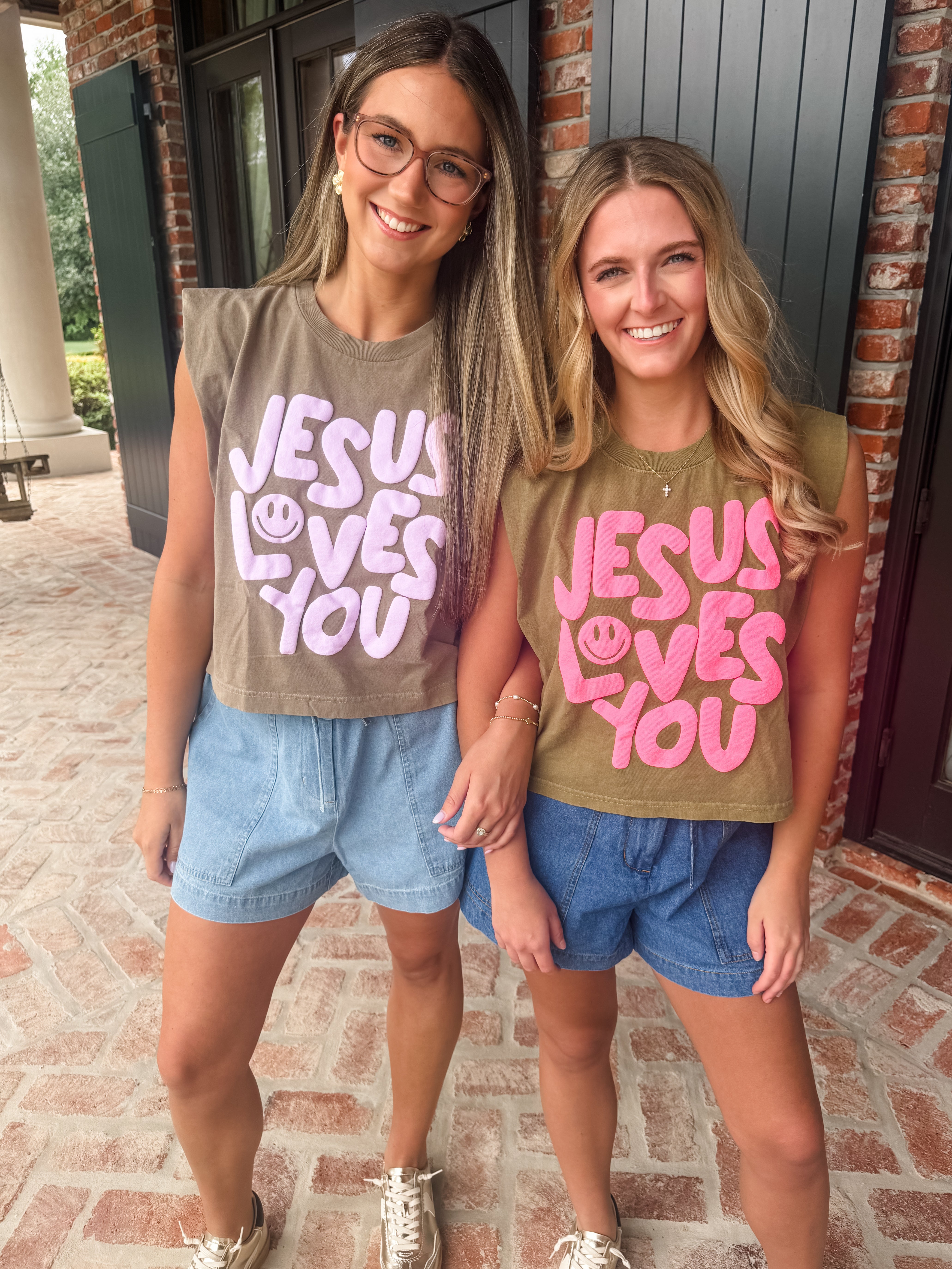 Jesus Loves You Puff Tank - Olive/Purple
