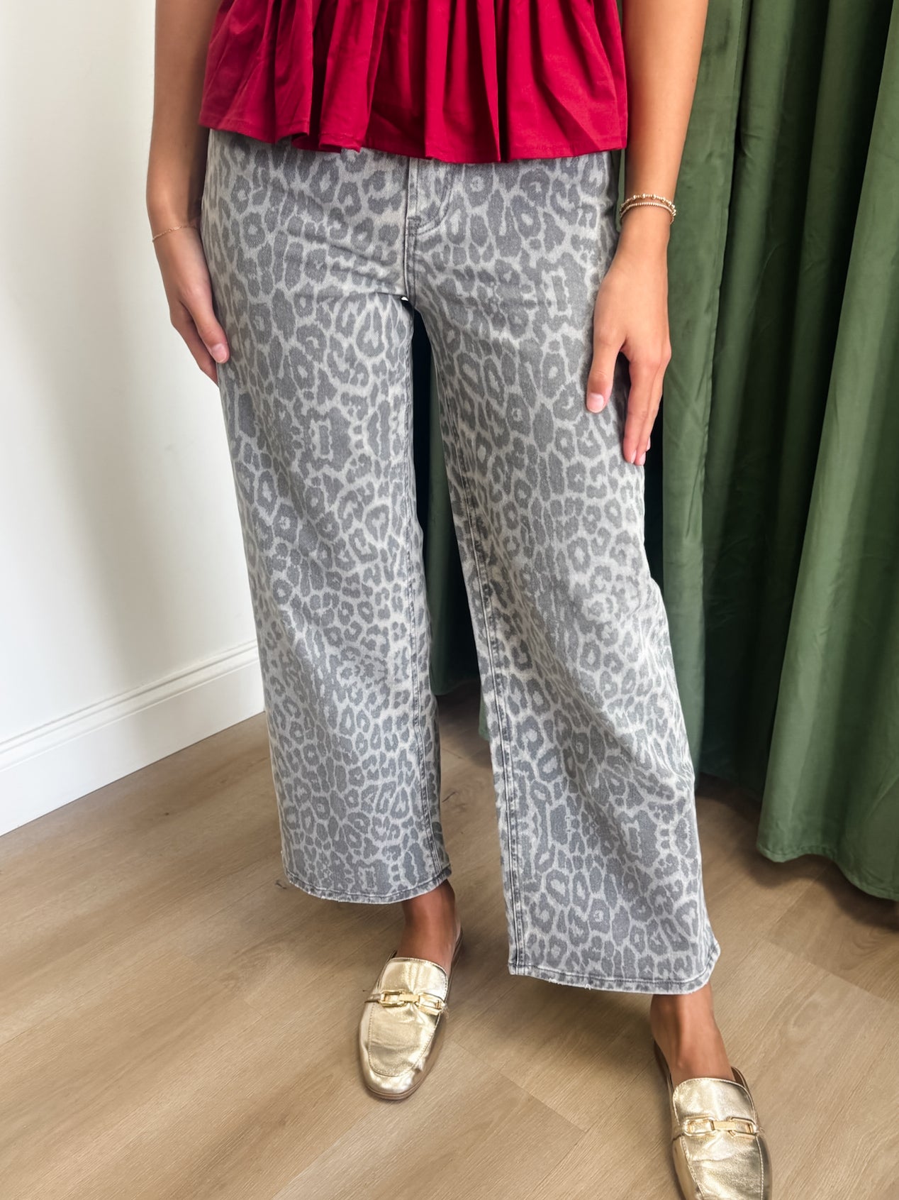 Lisa Grey Leapord Wide Leg Denim- Vervet