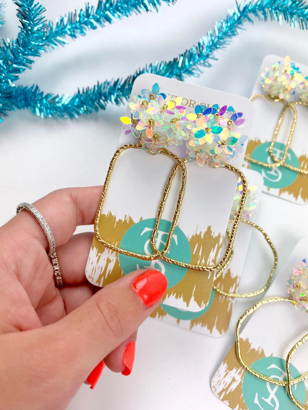 Iridescent Flower Hoops - Rectangle